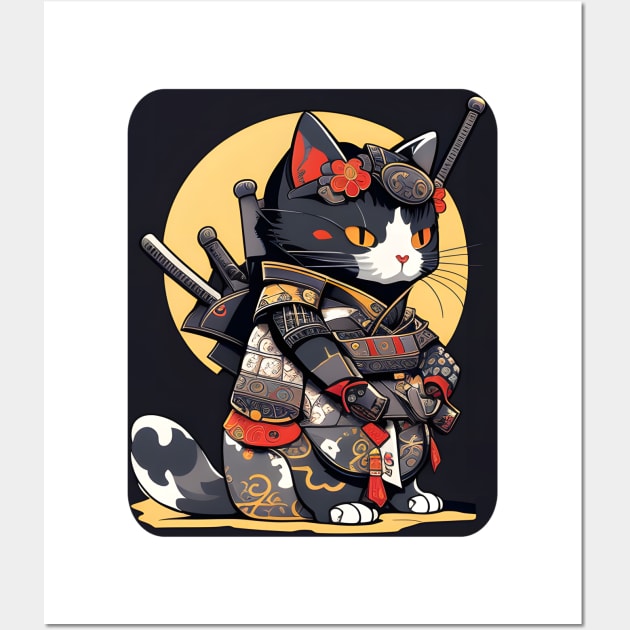 Japanese Cat Samurai Katana Sameowrai Anime Funny Wall Art by Karin Wright